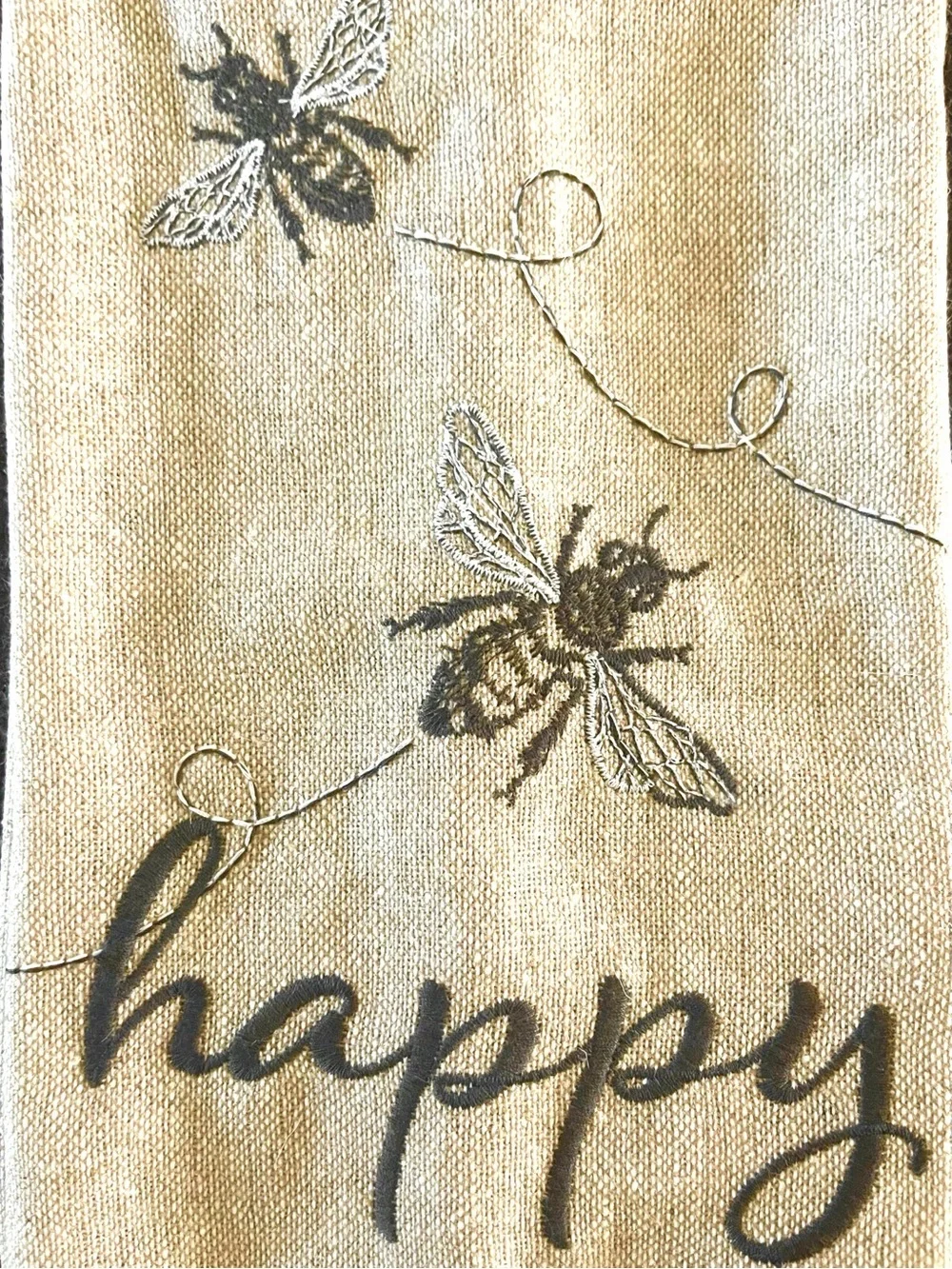 “Bee” 🐝 🐝 Happy! Embroidered Kitchen - Hand - Tea Towel by burton + Burton!